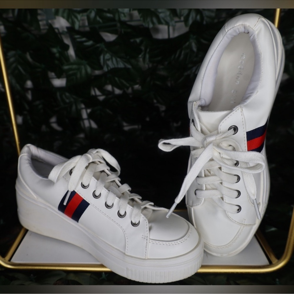 Madden Girl White and Red Platform Shoes with Thick Soles
